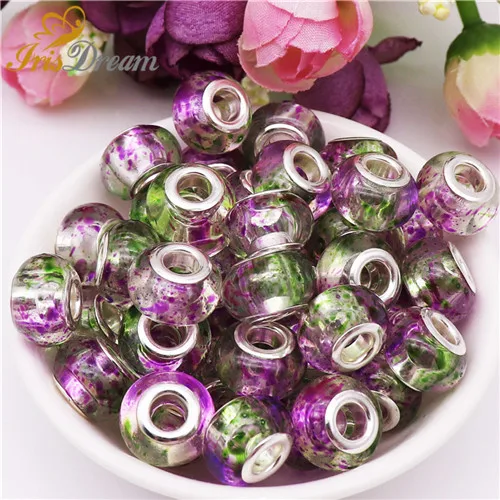 10Pcs Large Hole Murano Spacer Bead Charms Plastic Resin Glass Beads For DIY Jewelry Making Fit Pandora Bracelet Bangle Earrings