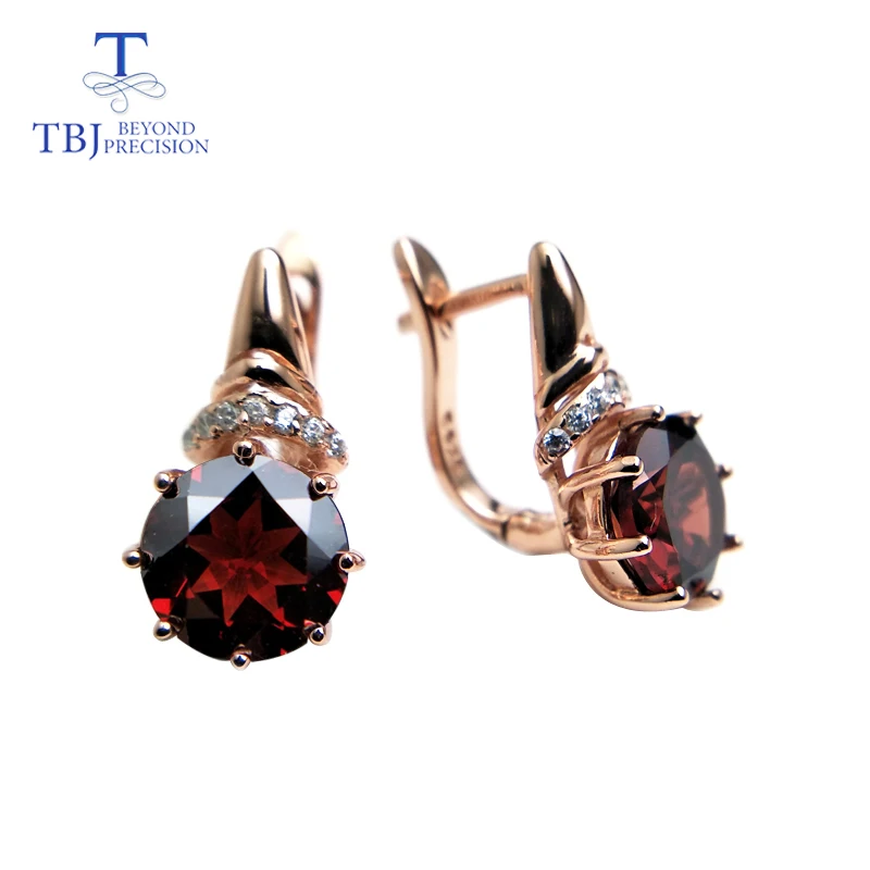 

TBJ, garnet earrings natural gemstone round 8mm 4.1ct 925 sterling silver rose gold fine jewelry for woman daily wear gifts