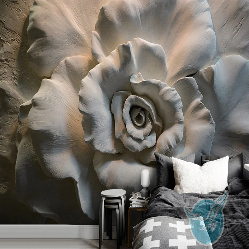 Custom Mural Wall Papers 3D Stereo Relief Rose Flowers Abstract Art Wall Decor Cafe Restaurant Living Room Bedroom Wallpaper 3 D