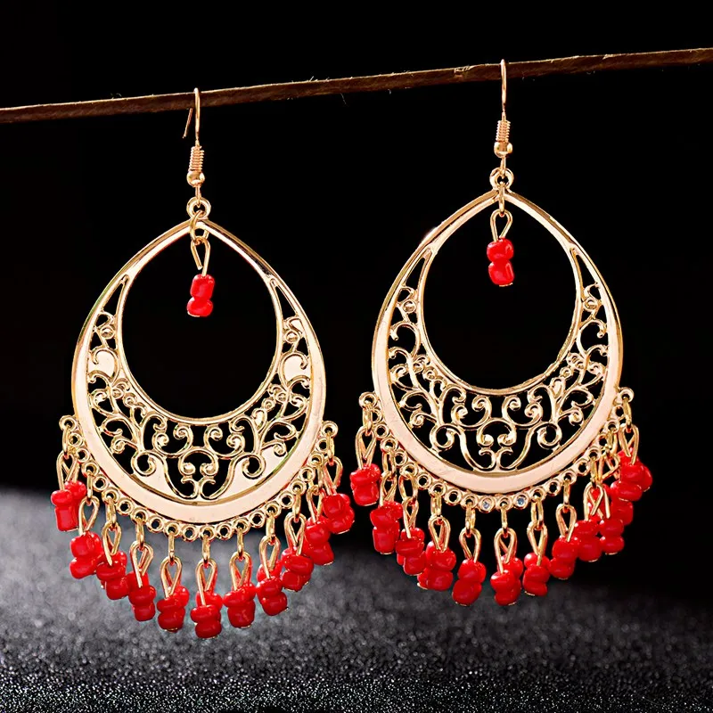 Classic Gold Color Water Drop Carved Flower Dangle Earrings For Women Indian Jewelry Retro Tassel Earrings Jhumka Earrings 2022