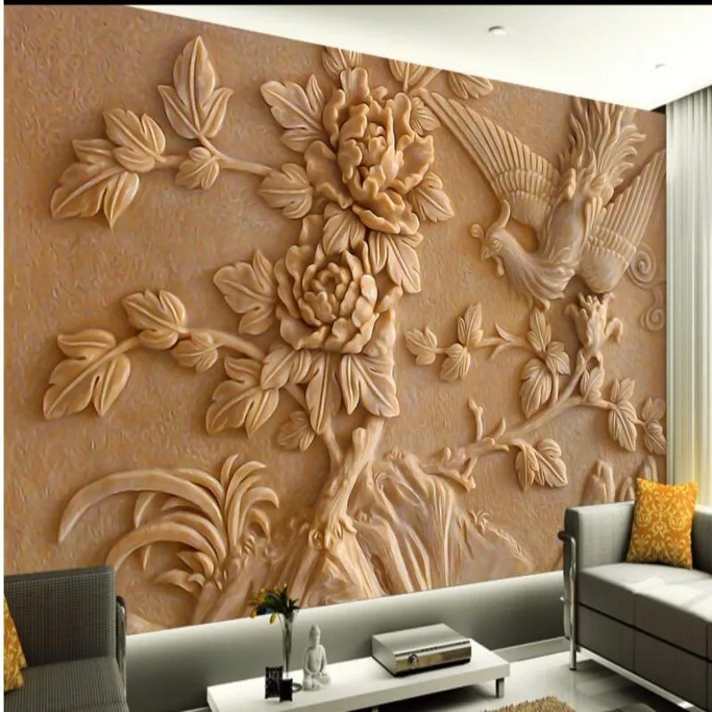 

Beibehang photo 3d wallpaper embossed Phoenix Peony 3d living room bedroom decorative papel de parede wallpaper for walls 3 d