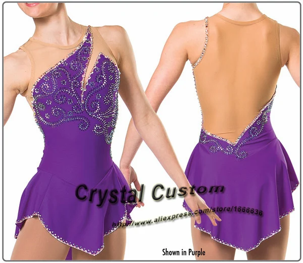 2016 Custom Purple Figure Skating Dresses With Spandex New Brand Vogue Figure Skating Competition Dress Customized  DR3000