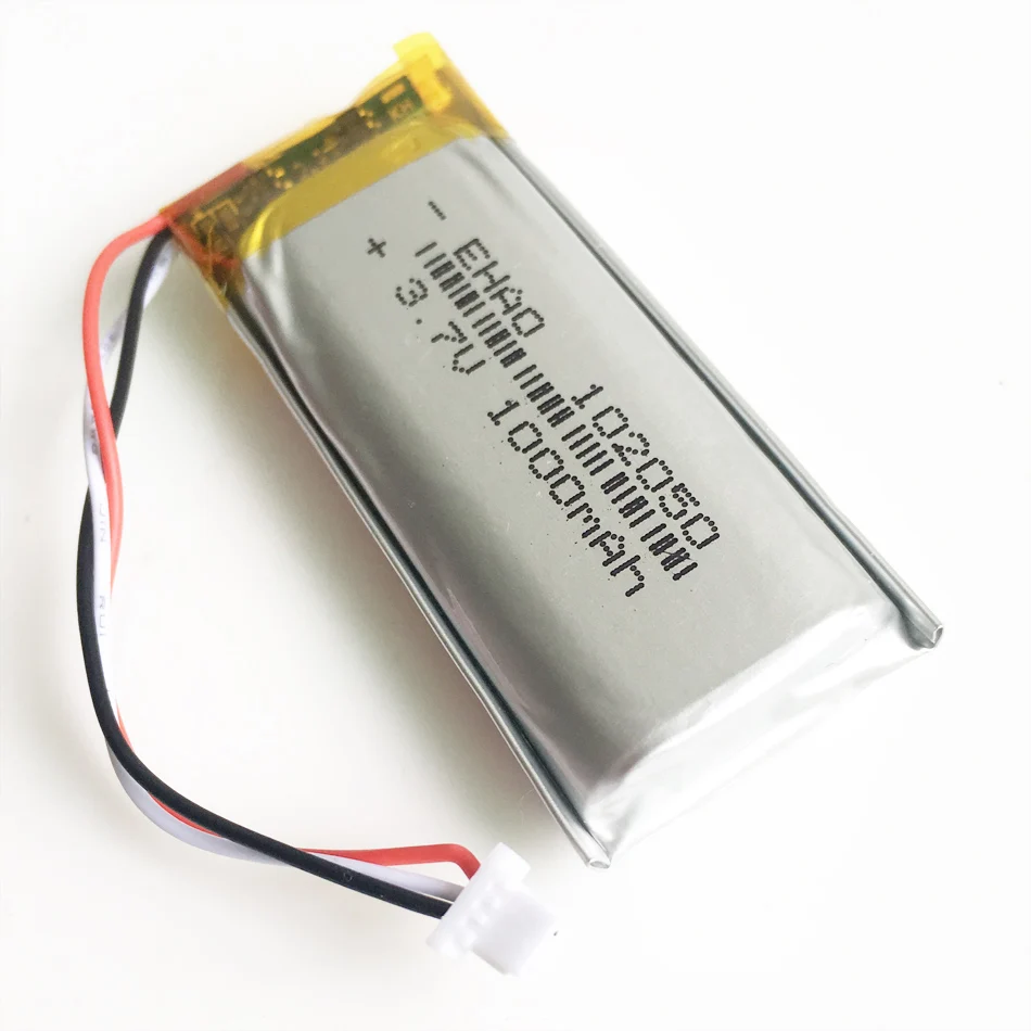 Akumulator litowo-polimerowy Lipo 3,7 V 1000 mAh 102050 Wtyczka JST 1,0 mm 3-pinowa do domowego mikrofonu przewodowego, komputera audio