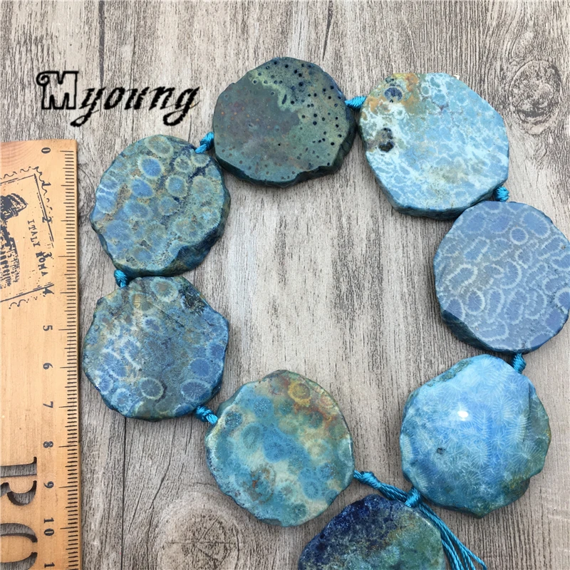 Freeform Sea Blue Chrysanthemum stone Slice Beads,Agates Slab Pendant Beads DIY Jewelry Making MY1994