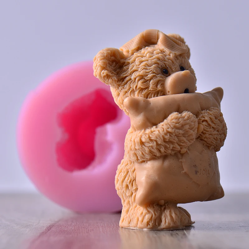 Silicone Soap Candle Mold 3D Little Bear with Pillow Candle Making Molds DIY Handmade Craft Resin Clay Decorating Tool