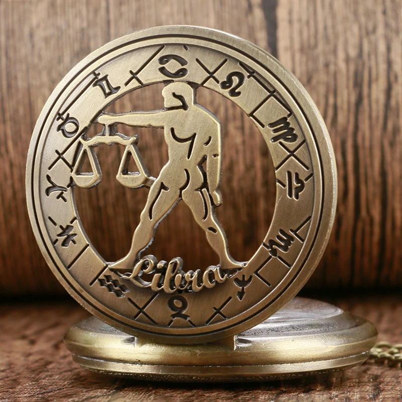 Chain Constellation Cool Steampunk Necklace Hollow Zodiac Women Libra Pocket Watch Retro Men Stylish