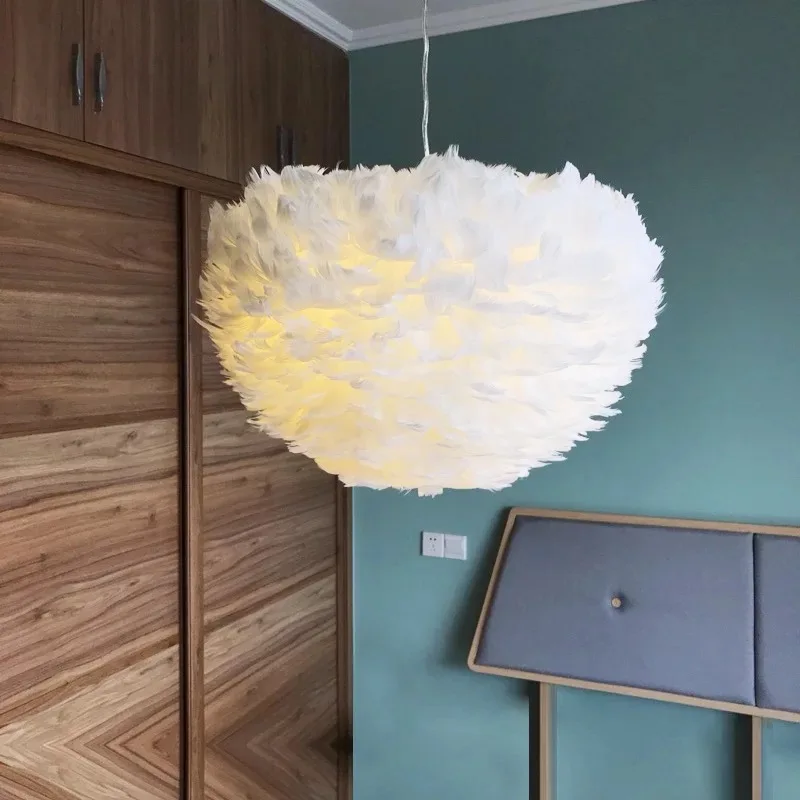 Nordic Swan Feather AC 220V Retro Modern LED Chandelier Simple Gloss E27 Base Indoor Living Room Light Kitchen Restaurant