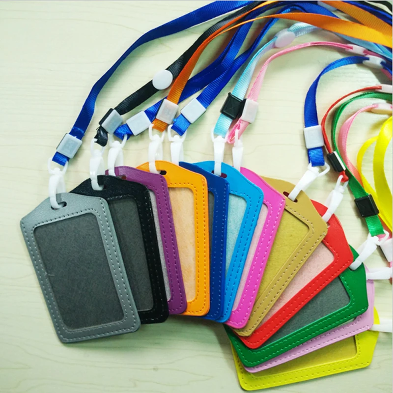 20 pcs ID Badge Holder PU ID Card Badge Bag Accessories Holder Card Bus Card Case Stationery School supplies With Lanyard