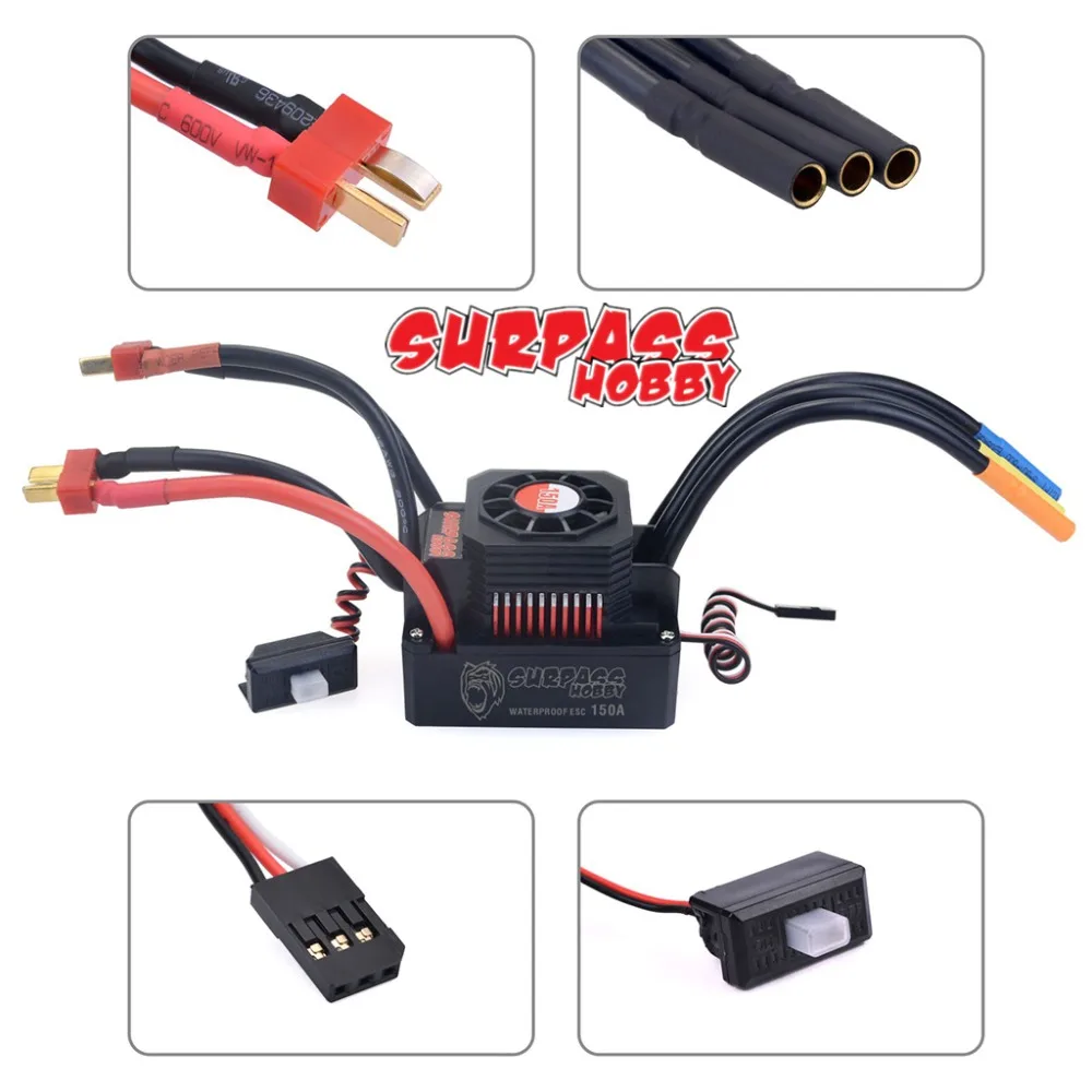 Surpass 3s-6s 150A Waterproof ESC Sensorless Brushless Speed Controllers for1/10 1/8 RC Buggy Monster truck Crawler Scale Truggy