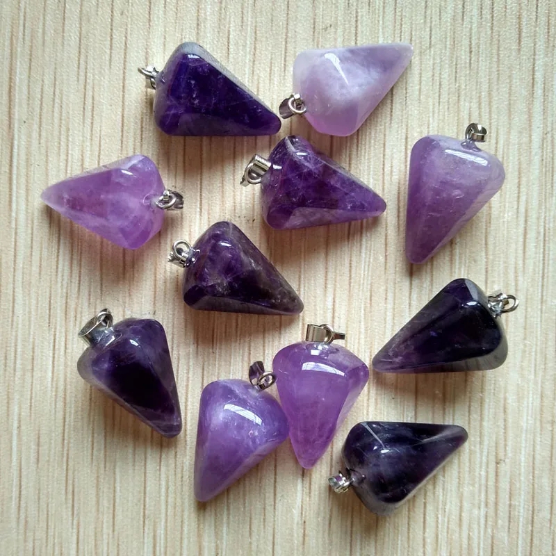 Wholesale 12pcs/lots 2023 top quality natural amethysts stone hexagon pyramis charms pendants for jewelry making free shipping