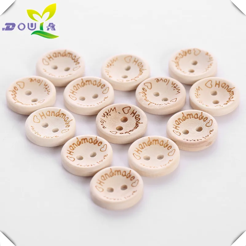 Bursting 15MM bowl carving handmade love love wood button 100pcs/ bag