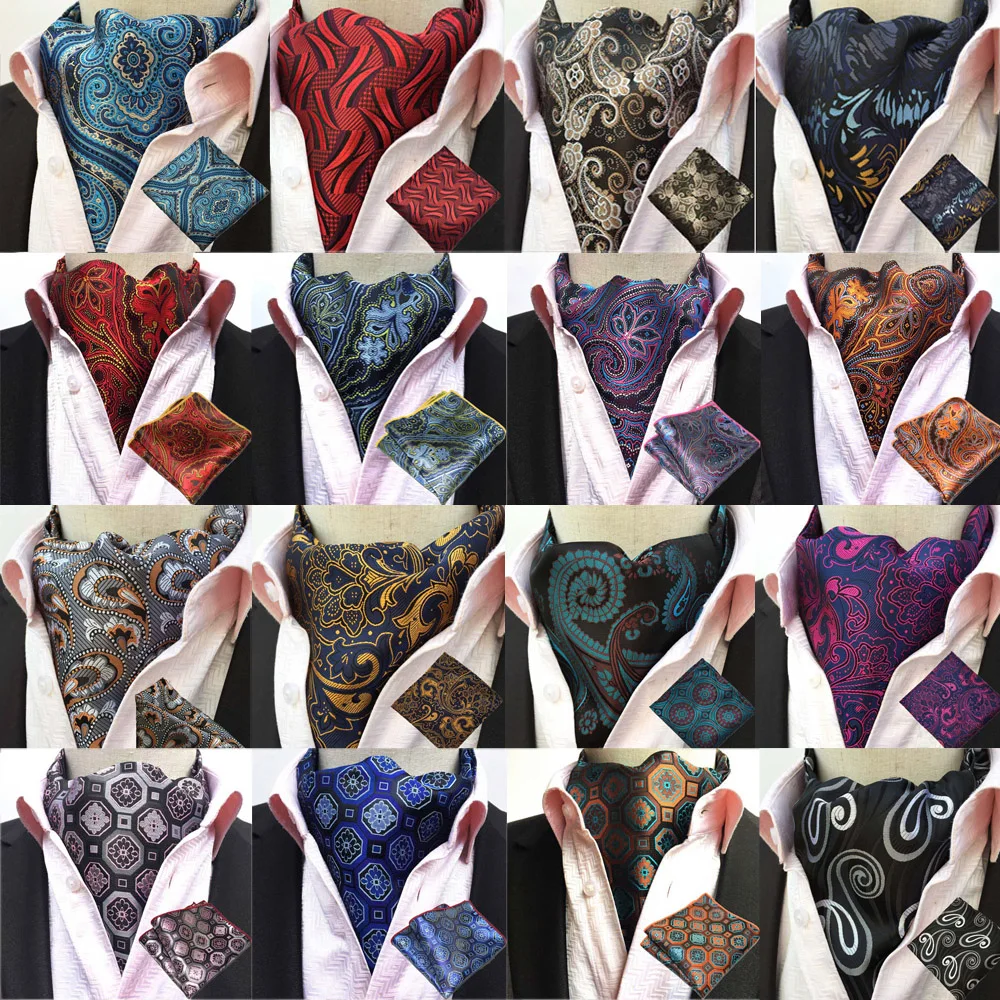 

Men Classic Paisley Floral Ascot Cravat Necktie Matching Hanky Pocket Square Set BWTHZ0515