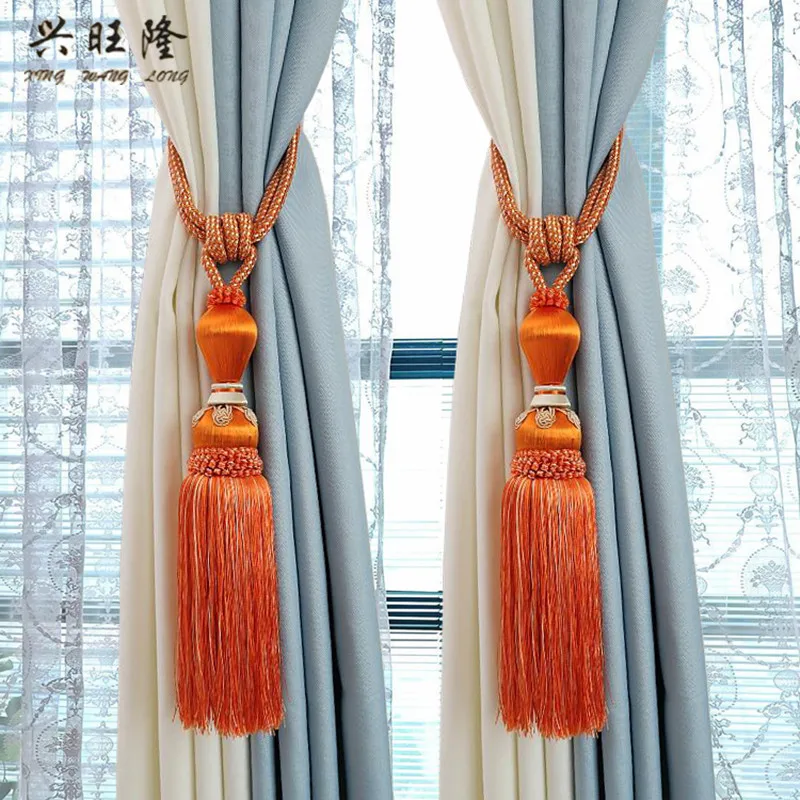 XWL 2Pcs Curtain Tieback Tassel Fringe Brush Straps Hanging Bind Ropes Belt Buckle Hook Holder Curtain Accessory Tiebacks Decor