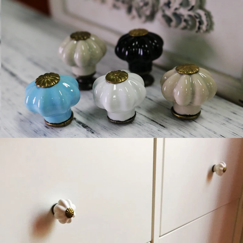 10x Dia 25mm Mini Pumpkin Crown Ceramic Knobs Furniture Handles Kids room Cute Drawer Dresser Knobs Jewelry box pulls