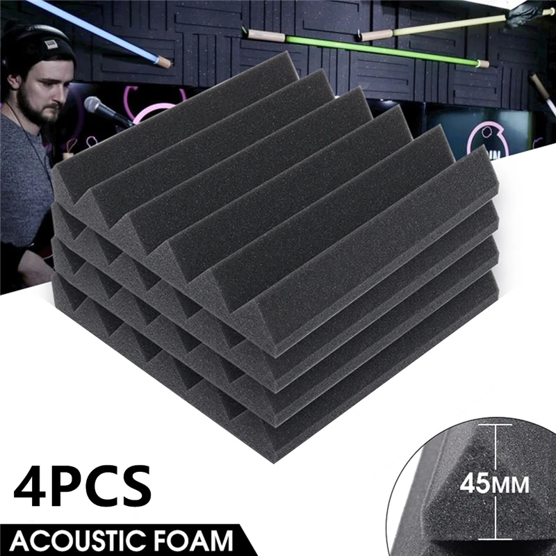 MTSPACE 4 pcs/Set 305x305x45mm Soundproofing Foam Acoustic Foam Sound Treatment Studio Room Absorption Wedge Tiles Polyurethane