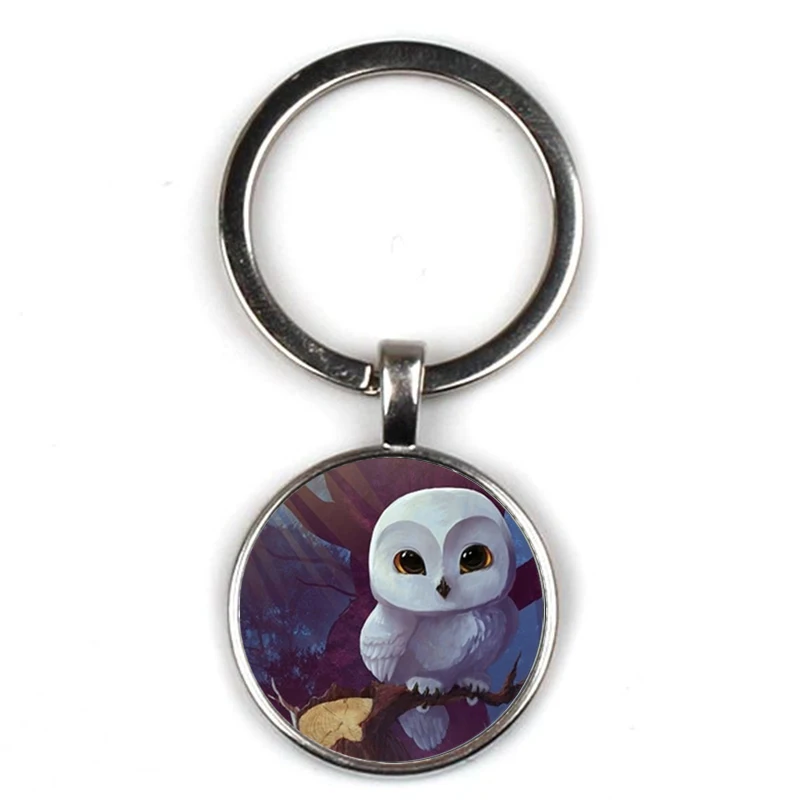 Fashion Cute Owl Art Pattern Keychain Concave Glass Pendant Key Ring Charm Men and Women Children Key Chain Gift Party Souvenir