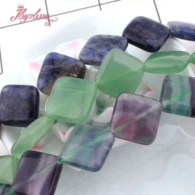 15mm Natural Fluorite Quartz Rhodonite Agates Square Rhombus Stone Beads For DIY Necklace Jewelry Making Loose 15