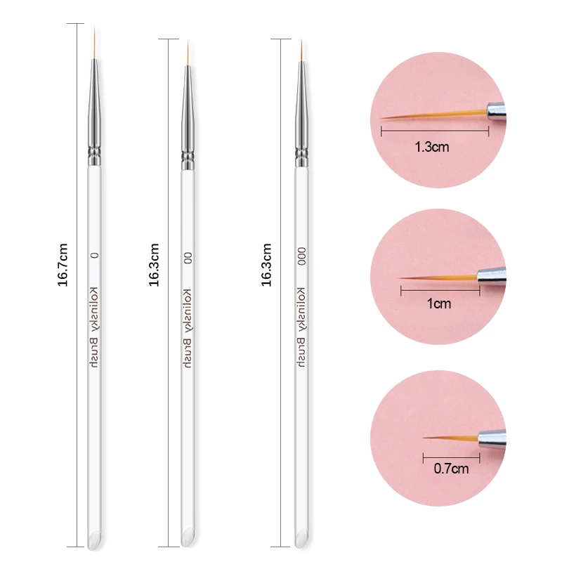 3Pcs/Set Crystal Fine Liner Brush Nail Art Striping Brushes Thin Line Nail Brush Details Painting Pen Gel Nail Painting Tools