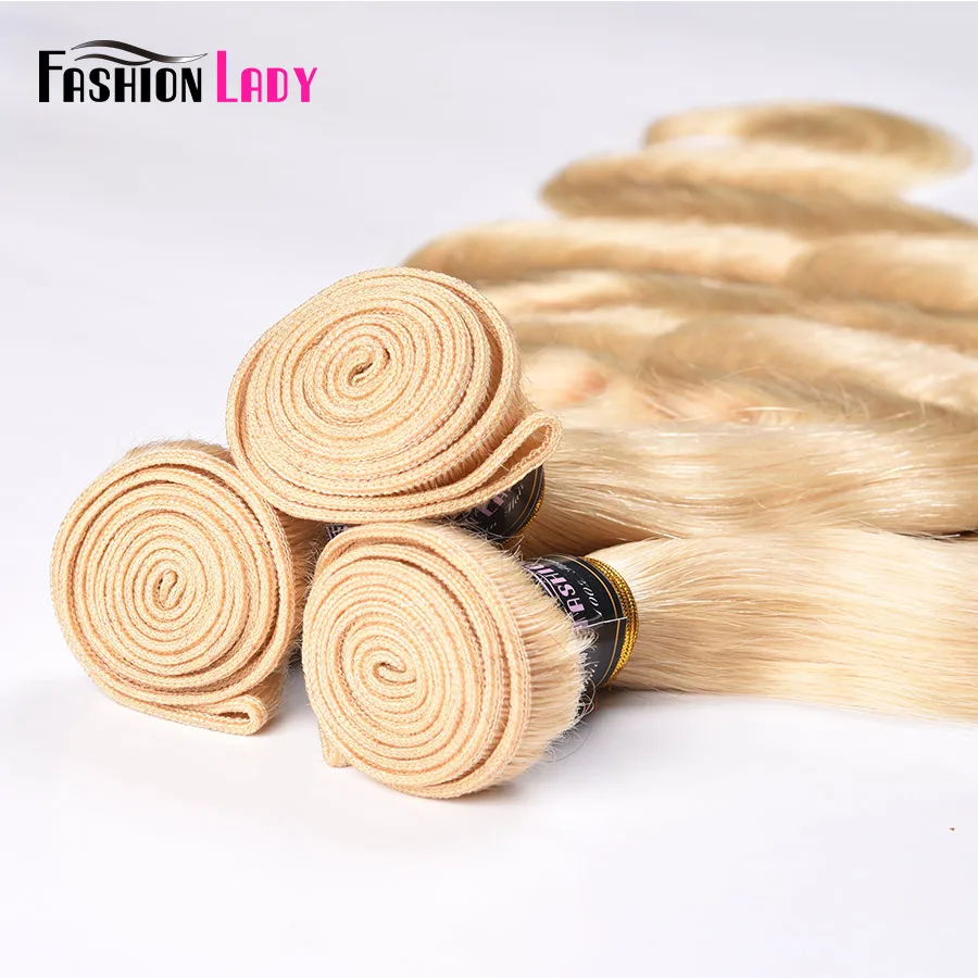 Fashion Lady – mèches Body Wave brésiliennes 100% naturelles, blond platine, avec Lace Closure, partie libre, lots de 3