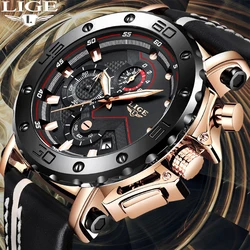 LIGE Men Watch Casual Sport Chronograph Top Brand Leather Strap Waterproof Date Quartz Watch for Men Clock Relogio Masculino New