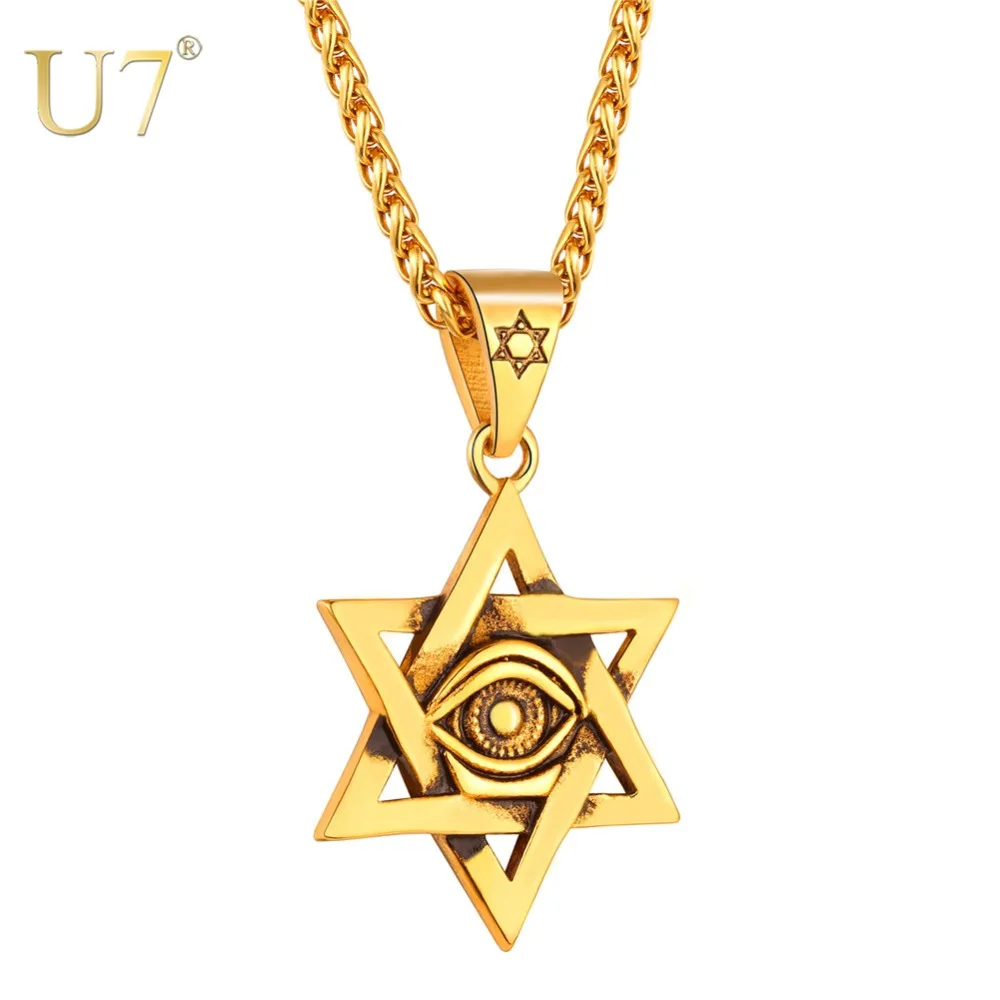 

U7 Jewish Jewelry Magen Red Star of David Necklace / Eyes Hexagram Pendant Necklaces Israel Jewelry For Men/Women P805