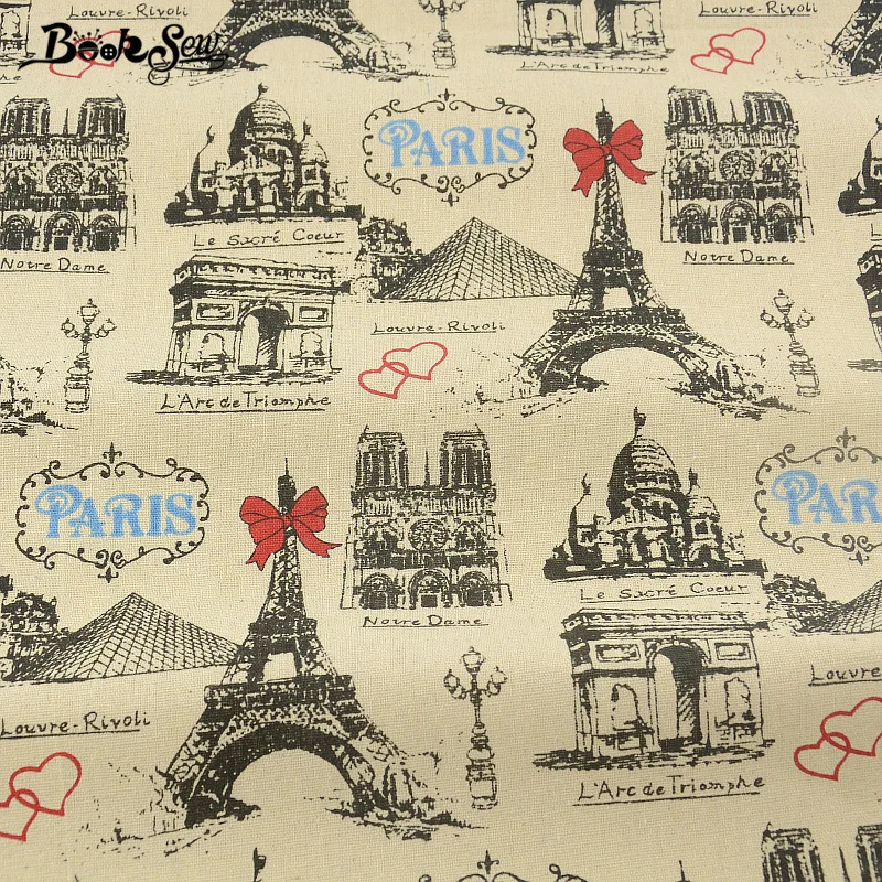 Home Textile Paris Theme Style Cotton Linen Fabric Booksew Sewing Tissu For Tablecloth Pillow Bag Curtain Cushion Decoration CM