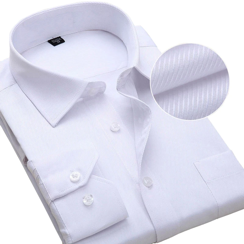 Plus Size Long Sleeve Men Dress Shirt Fashion Male Business Formal Wear Office Working White Shirts 45 46 47 48 Large Clothing