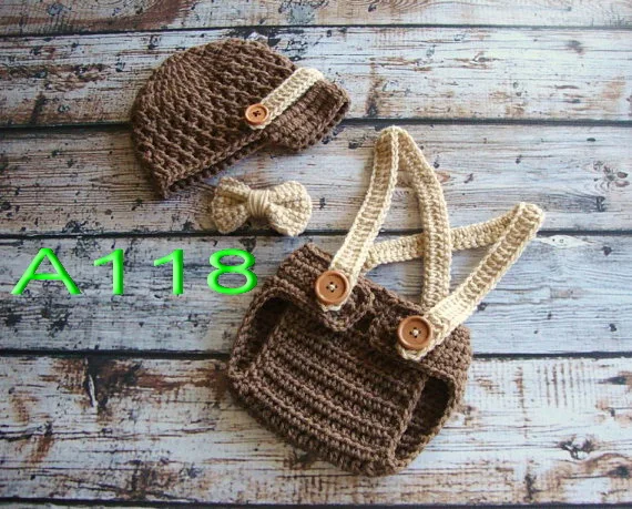 

Special clearance- baby hats,handmade crochet hat with Diaper Cover / overalls baby Set for Newborn Photo Prop NB-3M 100% cotton