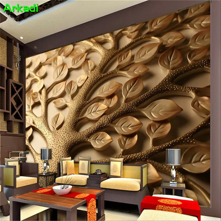 

Custom Photo 3d Wallpaper Golden Fortune Leaves Simple Living Room TV Backgrounds Home Decor Wallpaper