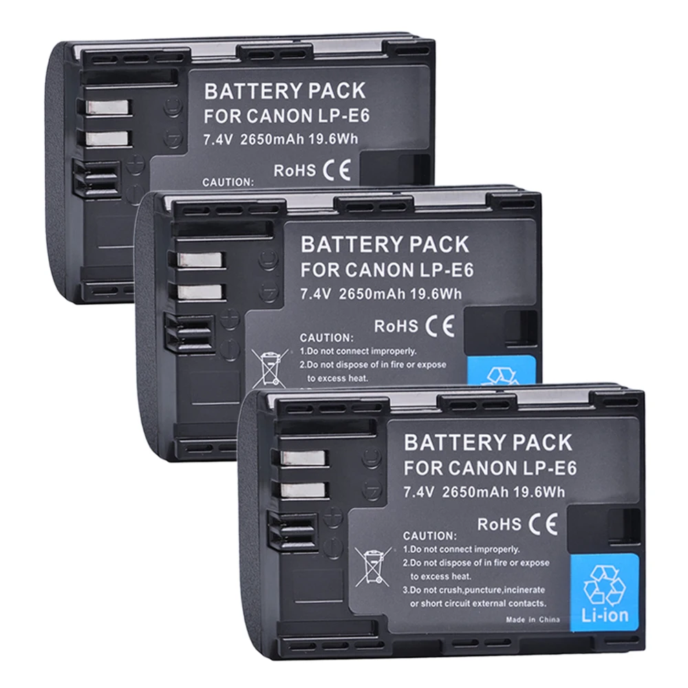 DuraPro 3pc 2650mAh LP-E6 LPE6 LP E6 5DS R 5D LP-E6N Bateria Da Câmera Para Canon EOS Mark II Mark III 6D 3 5D 7D 60D 60Da 70D