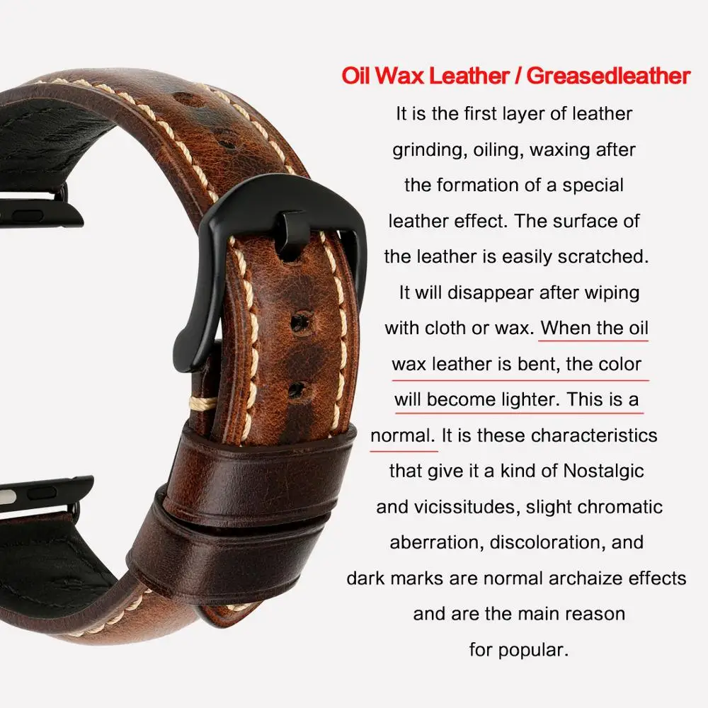 MAIKES Watch Accessories For Apple Watch Band 45mm 44mm Greasedleather Watchband for IWatch Strap 41mm 38mm Seriei 7/6/5/4/2 Se
