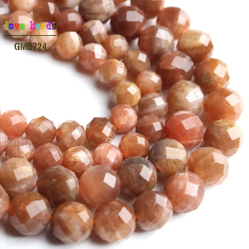 AA+ Natural Faceted Sunstone Stone Round Beads for Jewelry Making Diy Bracelet Necklace 7.5\'\' strand 6mm 8mm