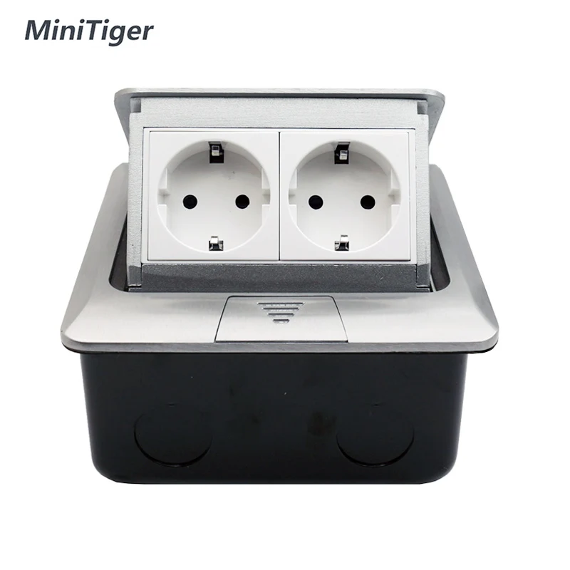 MiniTiger Aluminum Panel EU/US/FR Standard Pop Up Floor Socket 2 Way Electrical Outlet Modular Combination Customized Available