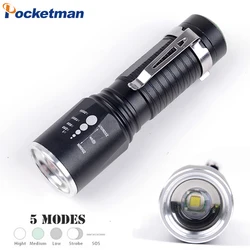 Lampe de poche puissante Zoomable 8000Lumens, 5 Modes, imperméable, torche tactique, en aluminium, batterie 18650 ou AAA