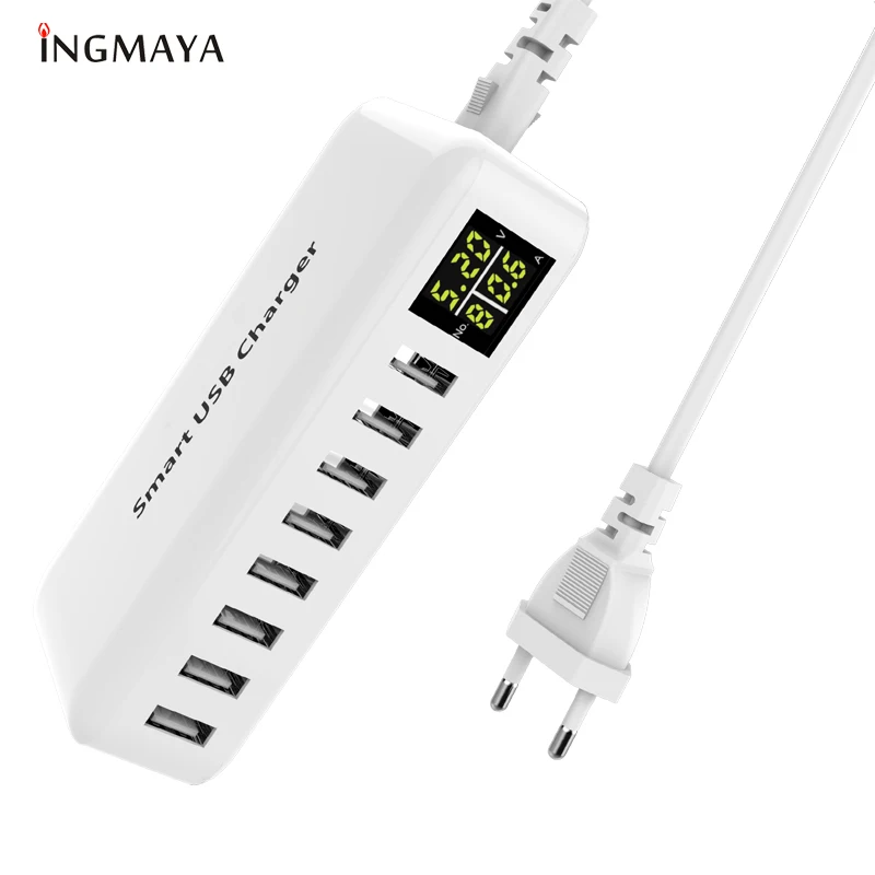 INGMAYA Multi Port USB Charger LED Screen Show Real Time Charging Station For iPhone Samsung Huawei Pixel Mi DV Power Adapter