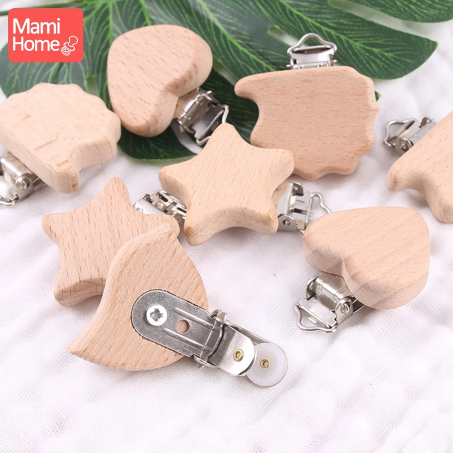 

Mamihome 2pc Wood Pacifier Clip Animals Nipple Holder Baby Teether DIY Pacifier Chain Rodent Children'S Goods Soother Clasp Toys