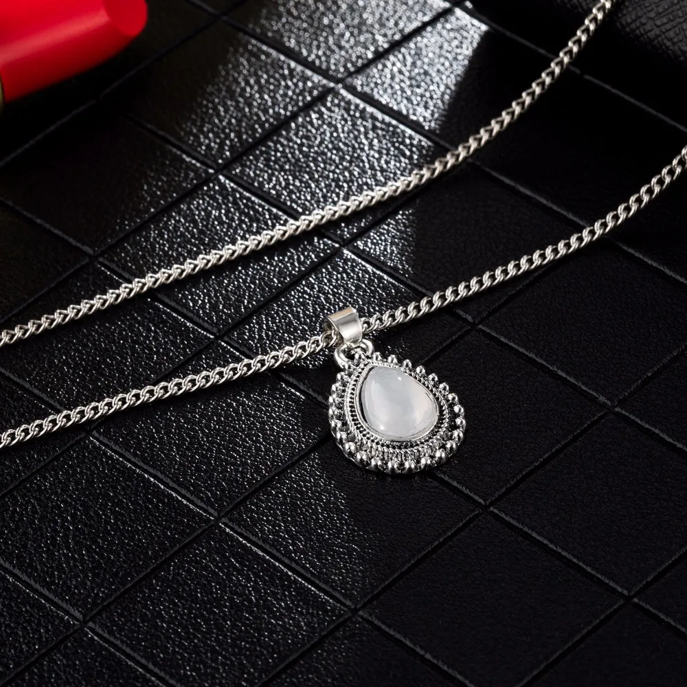 Vienkim Multi Layer Vintage Silver Color Drop Stone Pendant Natural Stone Necklace Boho Jewelry Women Girl Jewelry Gifts 2021