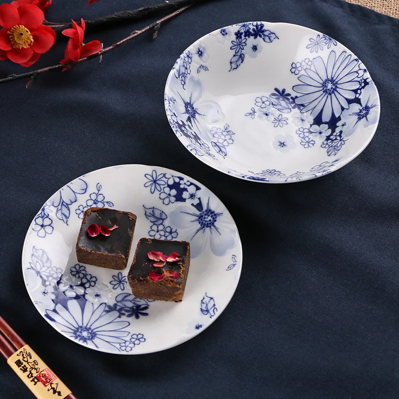 Japanese Imported Ceramic Plate Japanese Blue Dyed Stir-fried Vegetable Plate Deep Soup Plate Dinner Plate Restaurant Cuisin