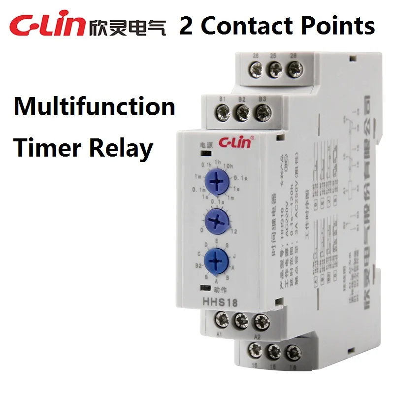 

C-Lin High quality HHS18 1pcs AC 220V 2 contact points Multifunction din rail Timer Relay Switch