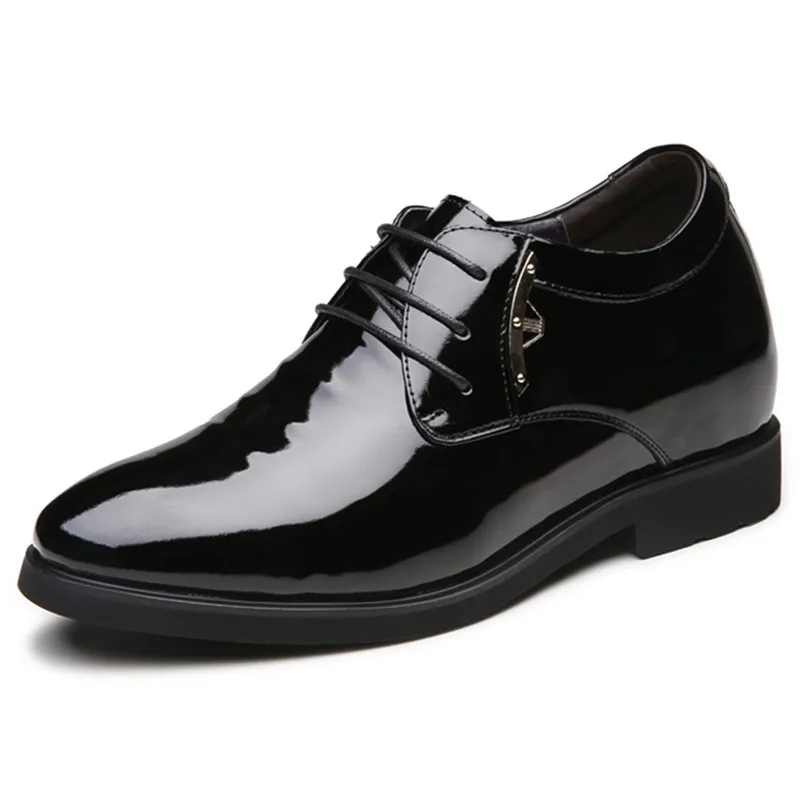 Black Patent Leather Men's Formal Dress Shoes With Hidden Elevator Insole Height Increasing 7CM or 9CM for Wedding Party