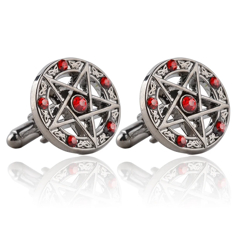 Supernatural Pentagram Pentacle Vintage Five-pointed star Cufflinks For Men Personality Crystal Classic Brand Rune Cuff Links