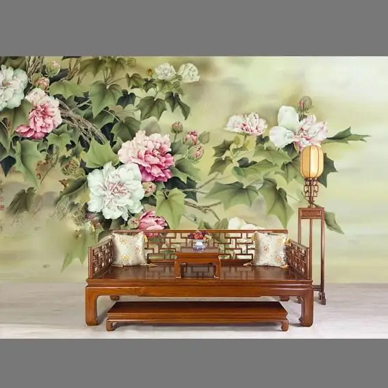 

Hot sales Classic elegant Hand-painted silk wallpaper painting flowers with birds wallcovering many arts and background optional