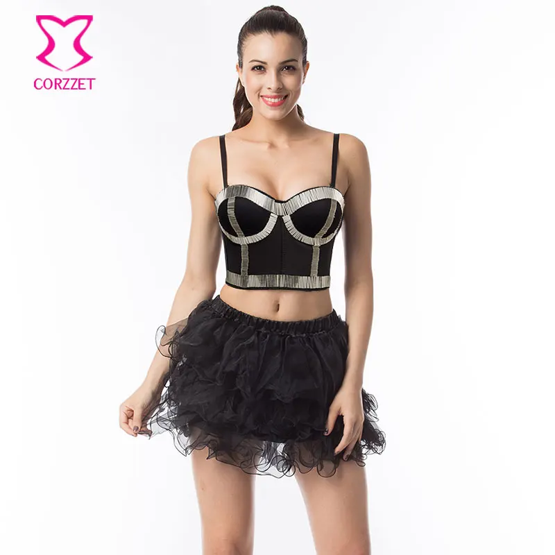 

Corzzet Burlesque Punk Rave Brassiere And Steampunk Skirt Push Up Gothic Bra Set, Clubwear Bra Dress Set,