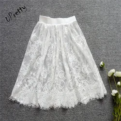 Women Sexy Lace Mesh Skirt Ladies Spring Summer Casual Vintage Boh Beach High Waist Elastic Transparent Tutu Tulle Short Skirt 6