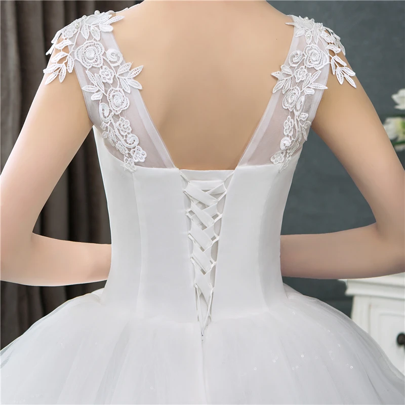 Goedkope Trouwjurken 2022 Zoete Aangepaste Plus Size O Hals Kant Applicaties Koreaanse Baljurk Bridal Dress Vestido De Noiva