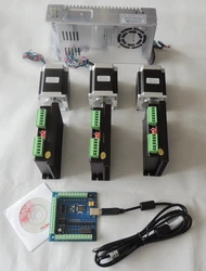 CNC USB 3 Axis Kit, 3pcs TB6600 steppper motor driver+ mach3 USB controller card 100KHz+ 3pcs nema23 270oz-in motor+power supply