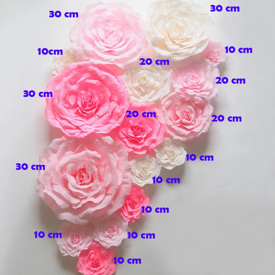 Large Paper Flowers Wedding Backdrop 16pcs Handmade Artificial Crepe Paper Rose For Party Home Decorations Fashion Show