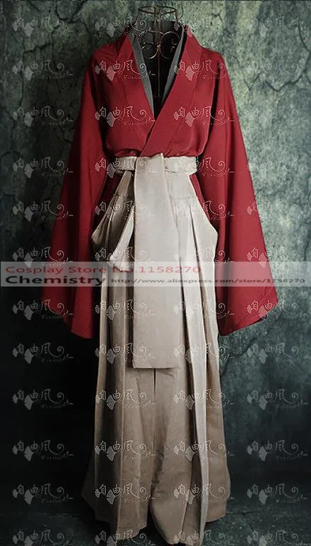 Free Shipping Rurouni Kenshin Himura Kenshin Red film Kimono Cosplay Costume