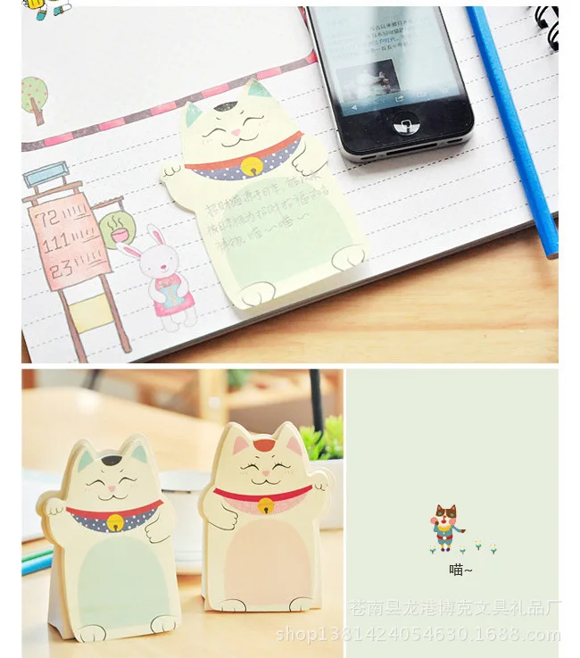 Kwaii fortune Cat memo pad Table notes stationery office supplies School supplies creative notebooks writing pads