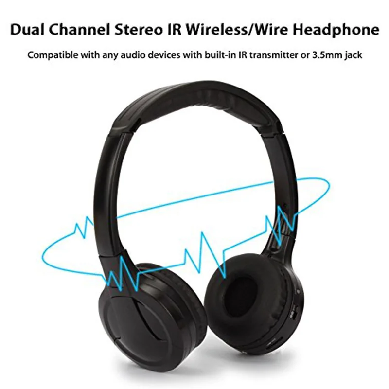 Infrared Stereo Wireless Headphones Headset  IR in Car roof dvd or headrest dvd Player two channels
